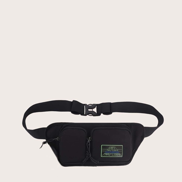 

Men Letter Graphic Waterproof Fanny Pack, Black