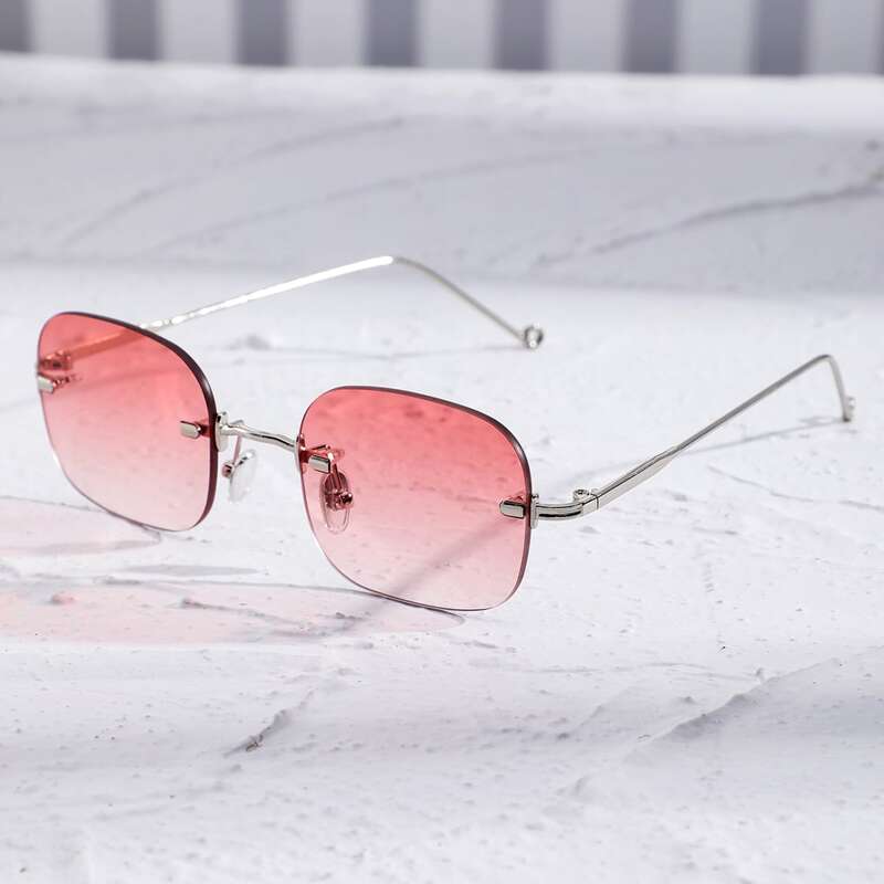 

Guys Square Rimless Sunglasses, Baby pink