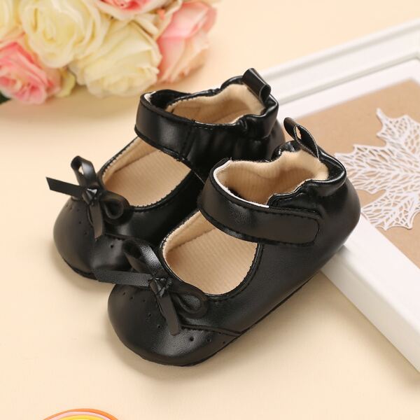 

Baby Girls Minimalist Bow Decor Flats, Black