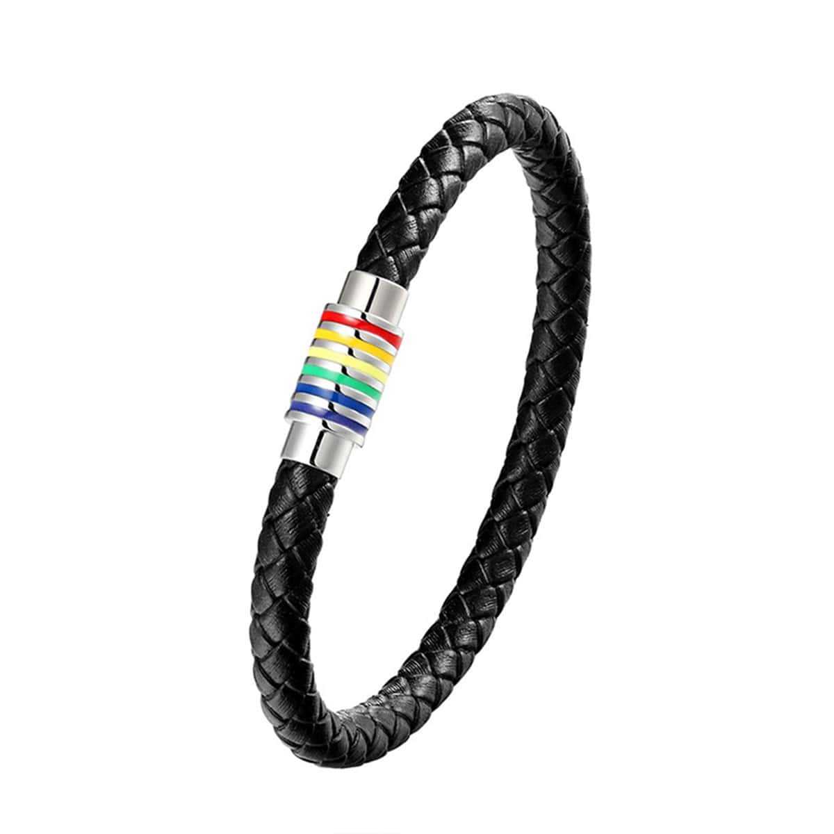 Guys Rainbow Braided Bracelet, Black