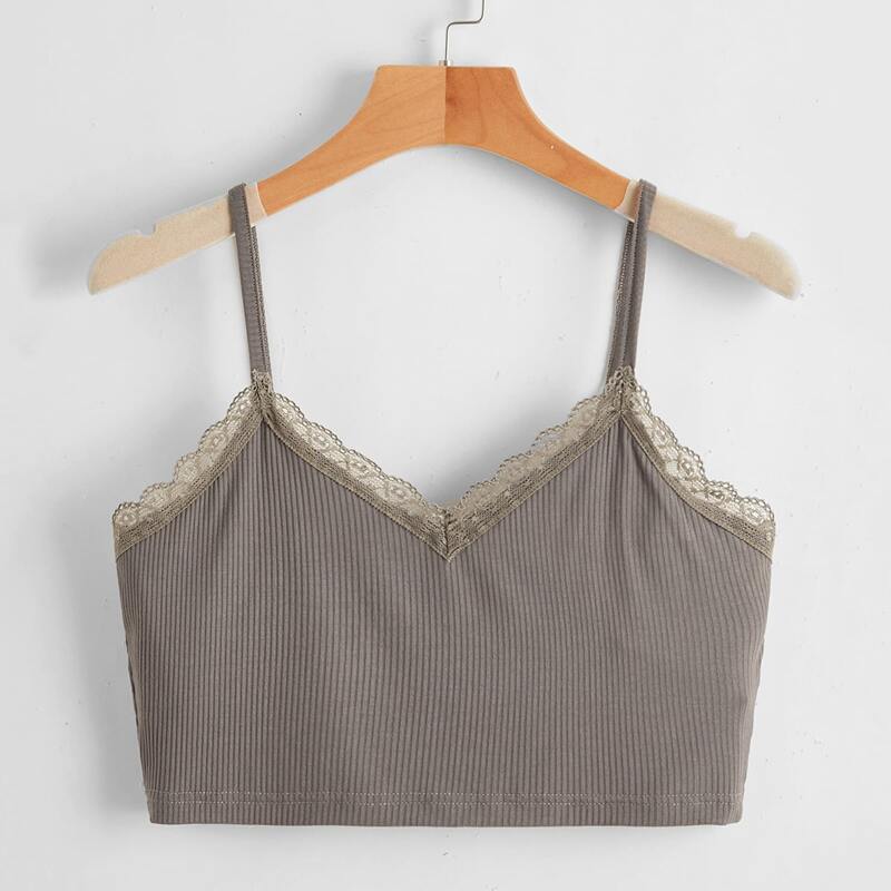 

Contrast Lace Crop Cami, Grey