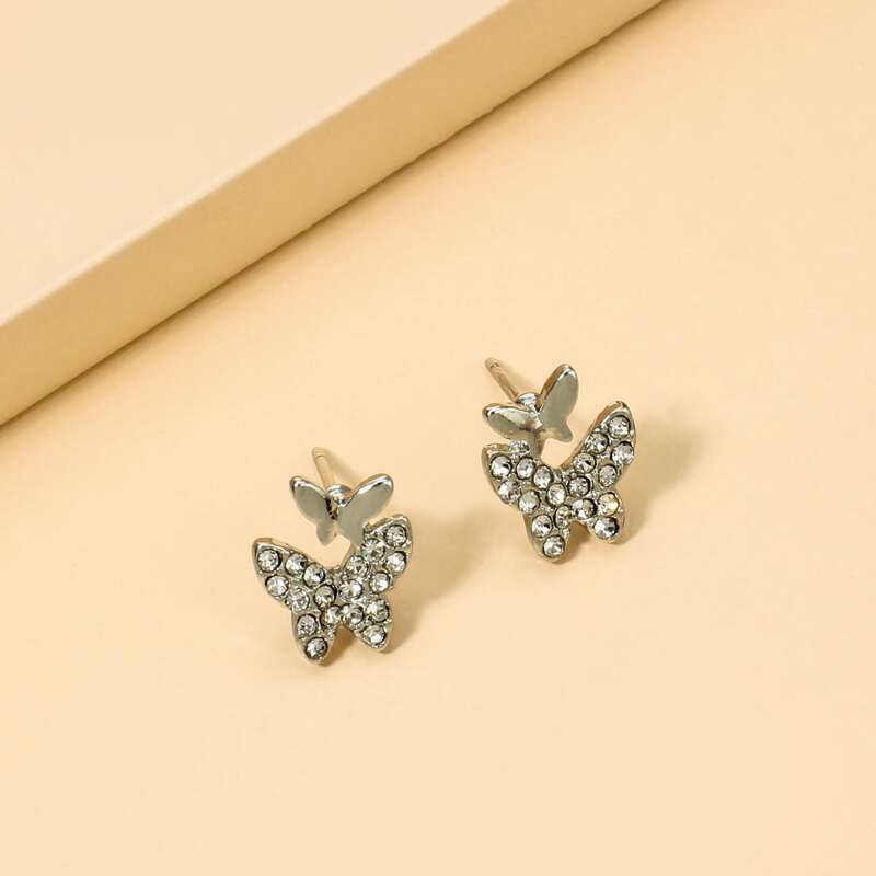 

Rhinestone Butterfly Stud Earrings, Silver