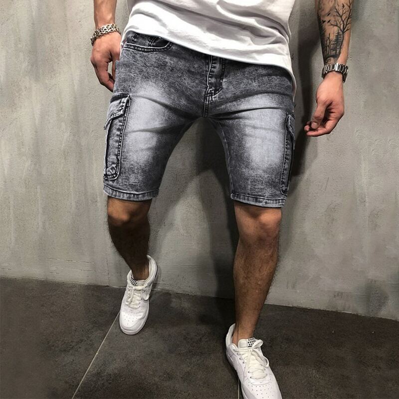 

Guys Stone Washed Flap Pocket Denim Shorts, Dark grey