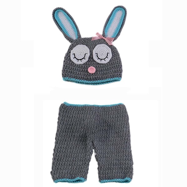 

Newborn Unisex Pom Pom Back Knitted Shorts & Hat Photography Set, Dark grey