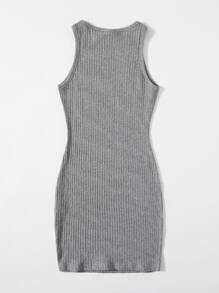 SHEIN Essnce Đầm Gân đan màu trơn Giải trí - Xám - Xem 2