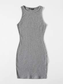 SHEIN Essnce Đầm Gân đan màu trơn Giải trí - Xám - Xem 3