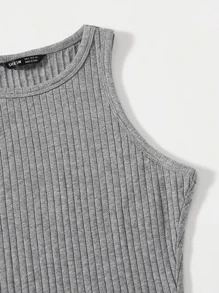 SHEIN Essnce Đầm Gân đan màu trơn Giải trí - Xám - Xem 4