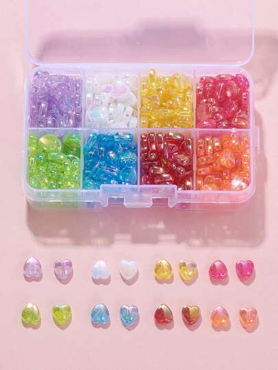 حوالي 320 قطعة من خرز القلب المصنوعة من الاكريليك الشفاف بالألوان المختلطة 8*8مم تستخدم في تصنيع الأساور و العقود