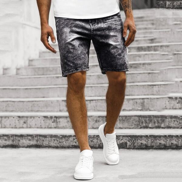 

Men Pocket Patched Denim Shorts, Dark grey