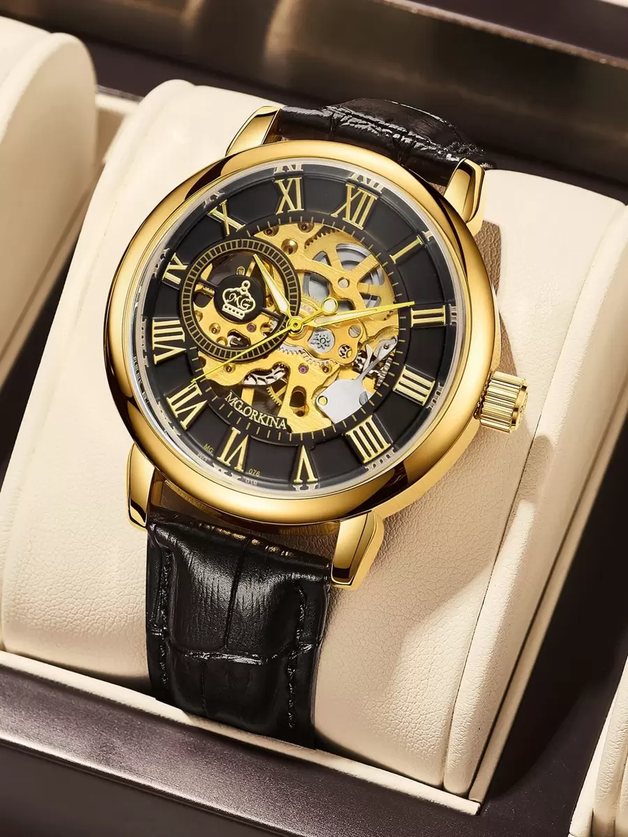 Reloj mecánico esqueleto para hombre - Dorado - Ver 1