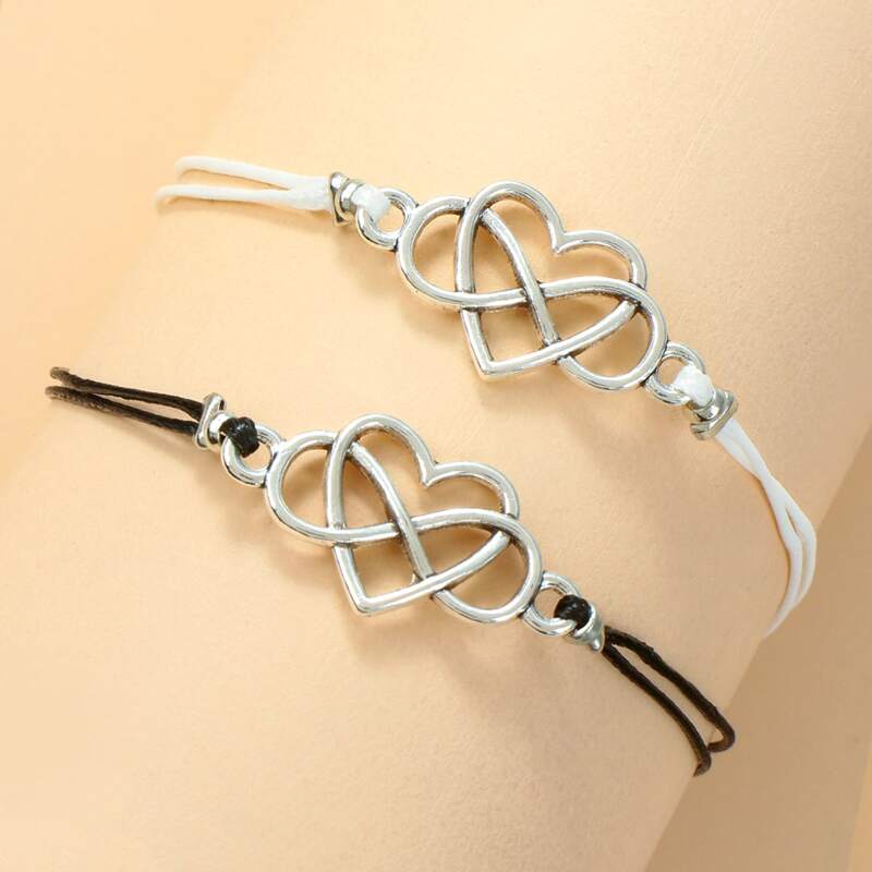 

2pcs Heart Bangle Bracelet, Black and white