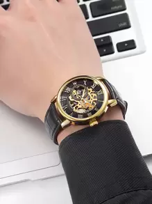 Reloj mecánico esqueleto para hombre - Dorado - Ver 5