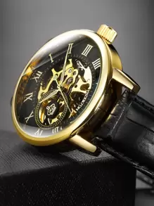 Reloj mecánico esqueleto para hombre - Dorado - Ver 6