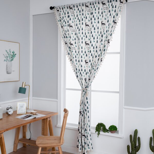 

Elk Print Single Panel Curtain, White