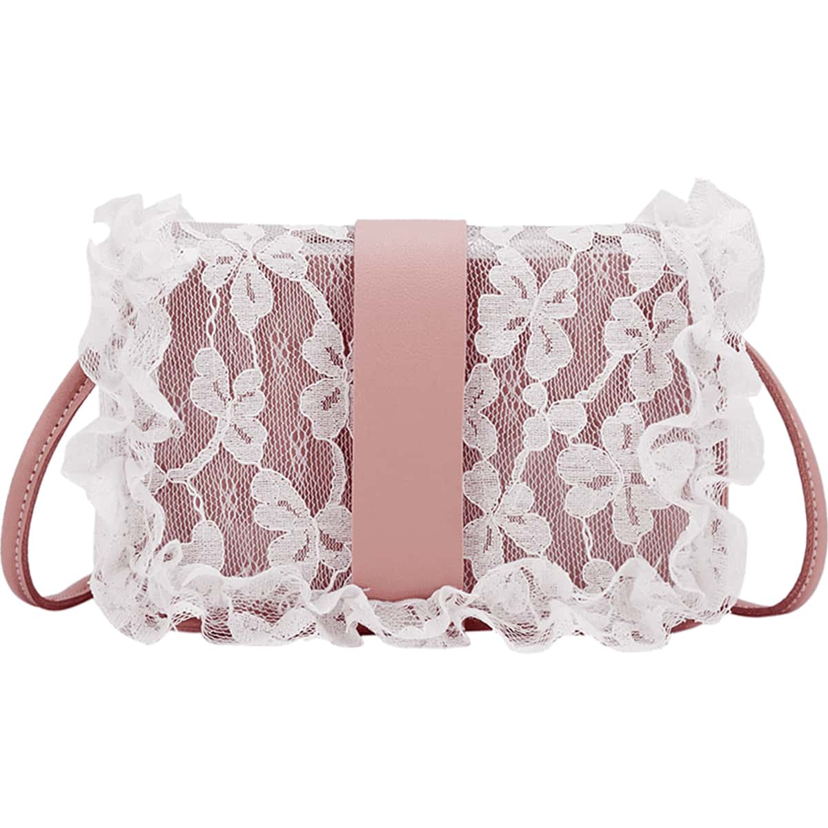 

Floral Lace Ruffle Crossbody Bag, Pink