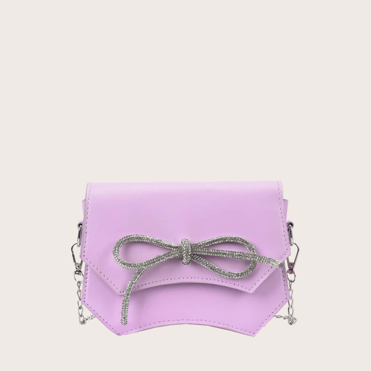 

Rhinestone Bow Chain Crossbody Bag, Purple