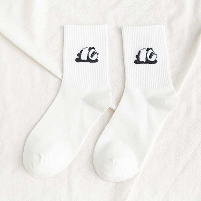 

Cartoon Panda Crew Socks, White