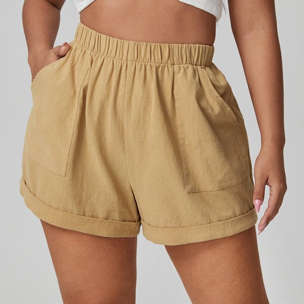 

Plus Solid Slant Pocket Shorts, Khaki