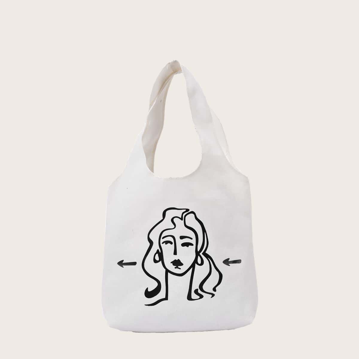 

Abstract Figure Canvas Tote Bag, White