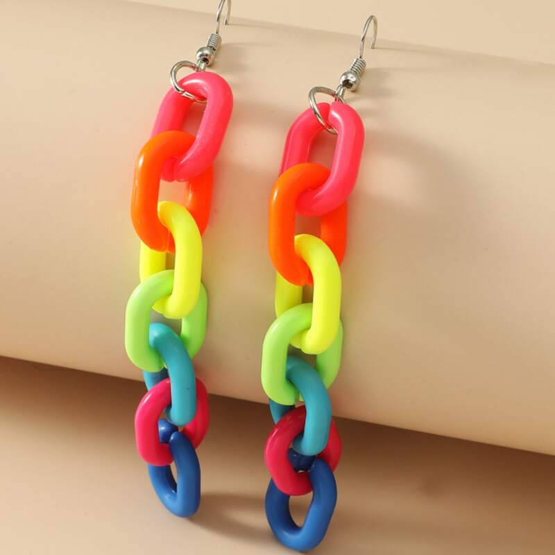 

Colorful Chain Drop Earrings, Multicolor