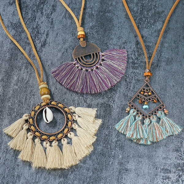 

3pcs Tassel Charm Necklace, Multicolor