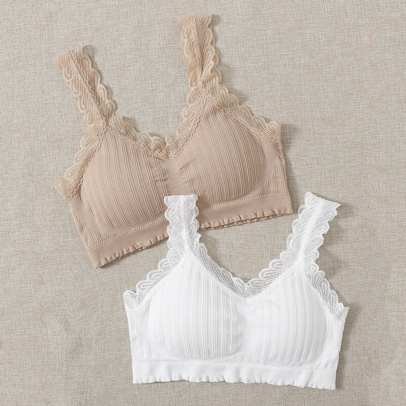 

2pack Lace Trim Bralette Set, Multicolor