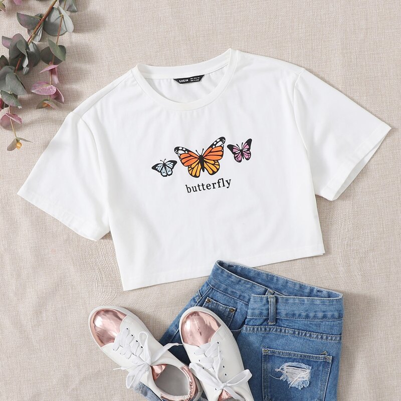 

Letter and Butterfly Print Top, White