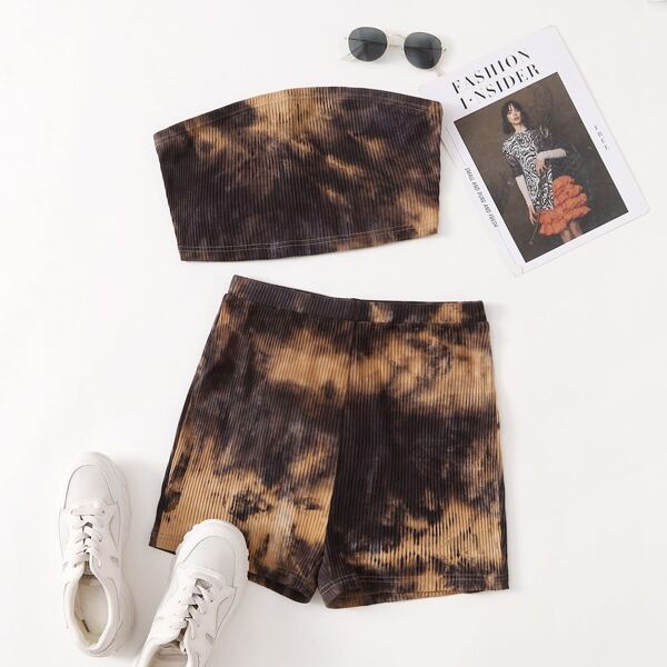 

Tie Dye Tube Top & Shorts, Multicolor