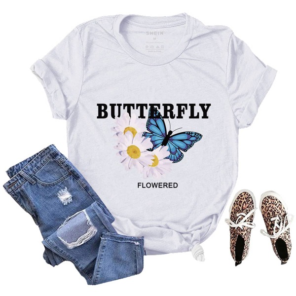 

Daisy Floral & Letter Graphic Tee, White
