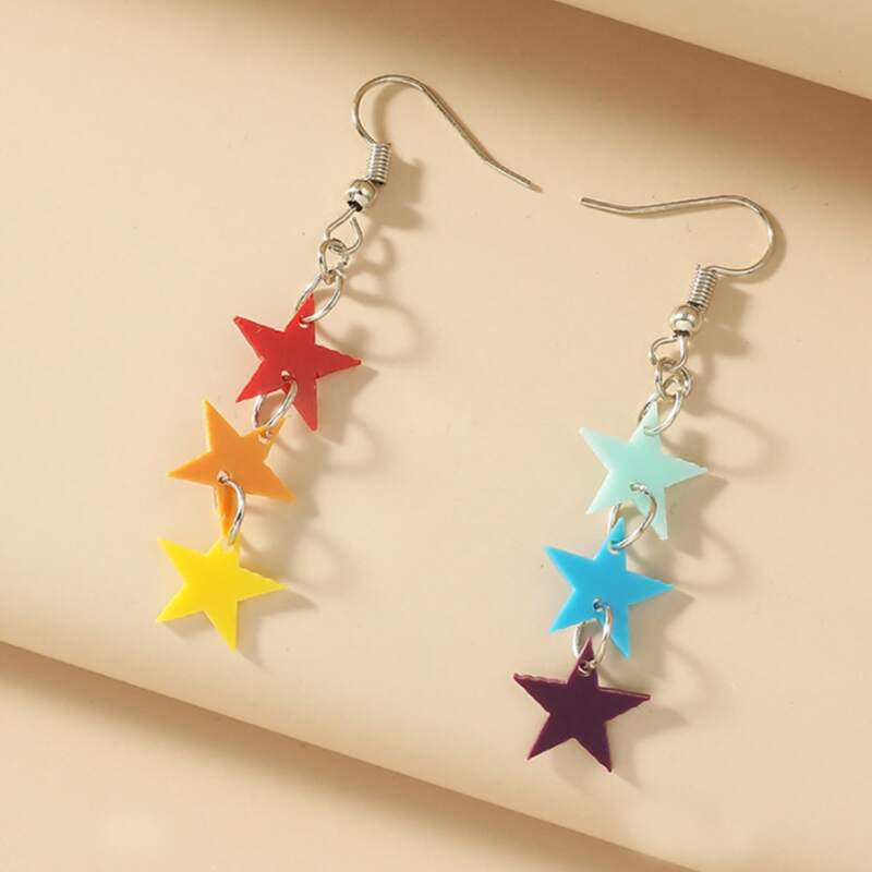 

Colorful Star Drop Earrings, Silver