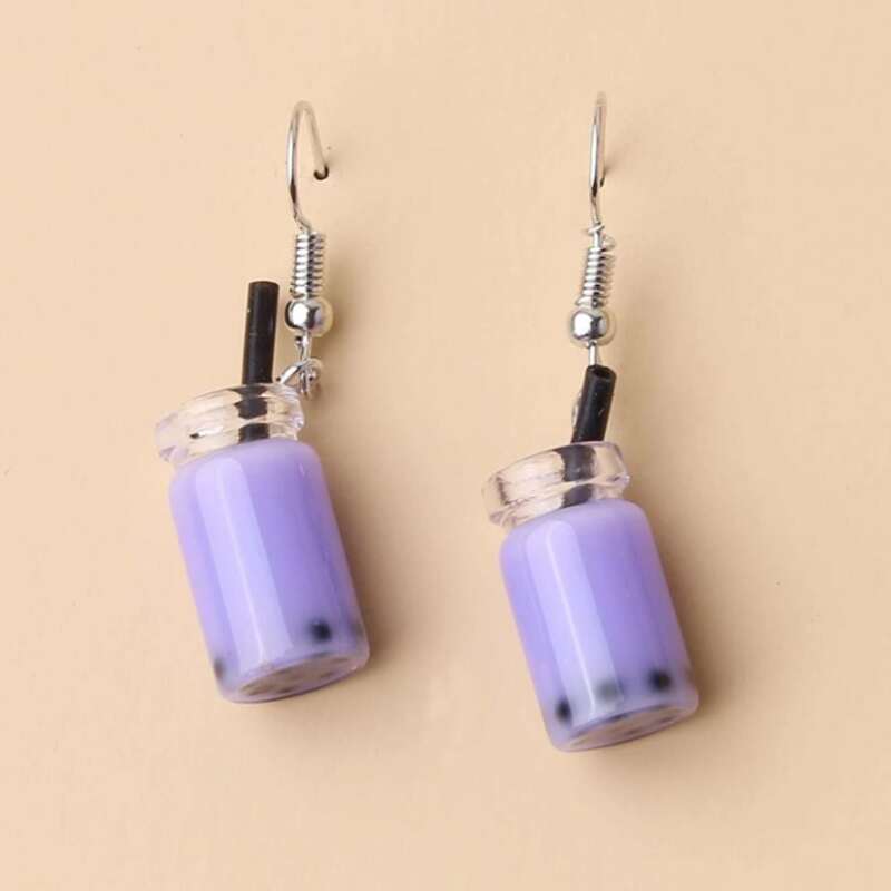 

Bubble Milk Tea Charm Earrings, Purple