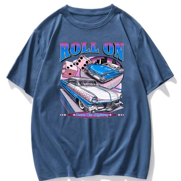 

Men Letter Graphic Short Sleeve Tee, Dusty blue