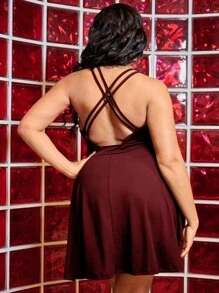 NU&NOW Plus Criss Cross Back Cami Dress - Burgundy - View 2