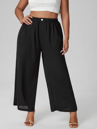 بنطلون بساق واسع بلون موحد مقاس كبير