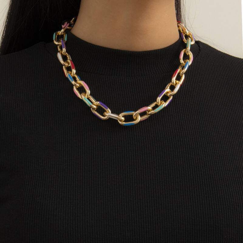 

Colorful Chunky Chain Necklace, Gold