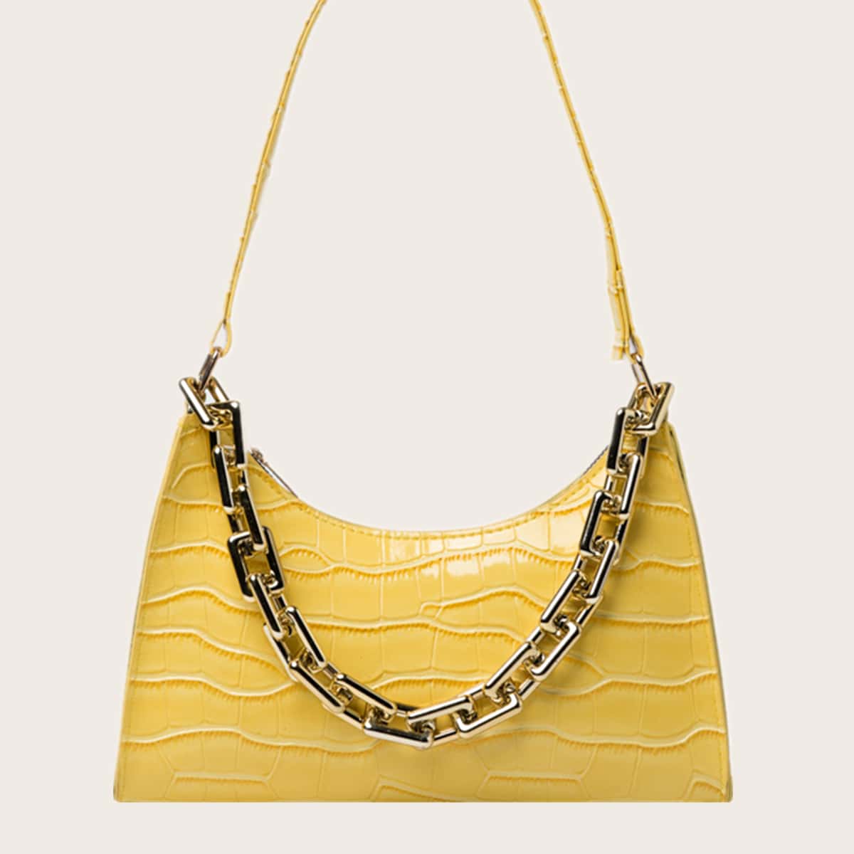 

Croc Embossed Chain Baguette Bag, Yellow