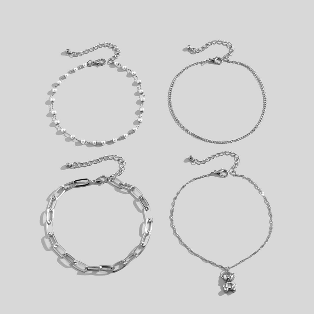 

4pcs Bear Chain Anklet, Silver