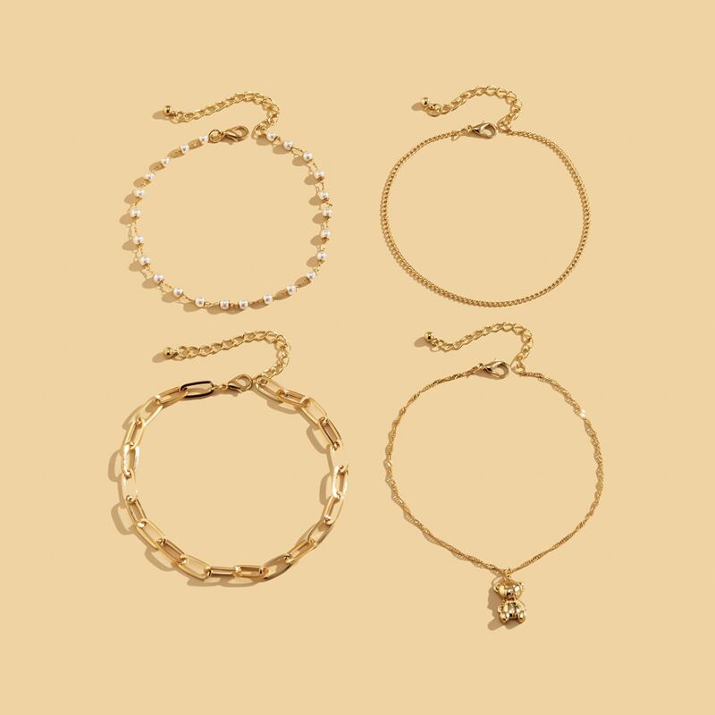 

4pcs Bear Chain Anklet, Gold
