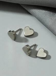 時尚流行1入組男士心形裝飾耳環，不銹鋼首飾，適合珠寶禮物和時尚外觀 - 銀色 - 查看 2