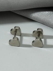 時尚流行1入組男士心形裝飾耳環，不銹鋼首飾，適合珠寶禮物和時尚外觀 - 銀色 - 查看 3