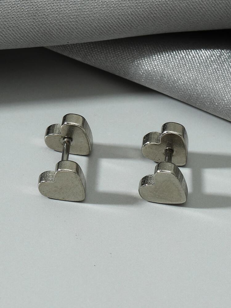 時尚流行1入組男士心形裝飾耳環，不銹鋼首飾，適合珠寶禮物和時尚外觀 - 銀色 - 查看 3