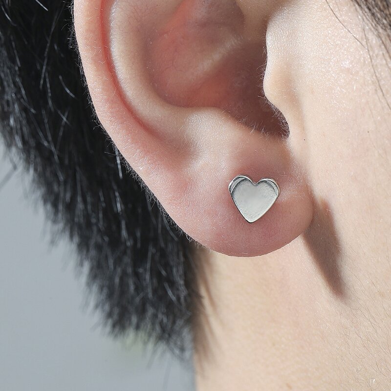 

Guys Heart Decor Earrings, Silver