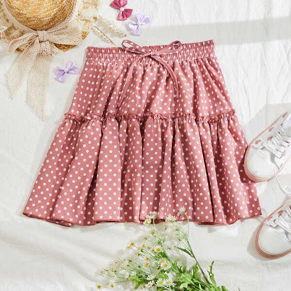 

Polka Dot Ruffle Hem Skirt, Dusty pink