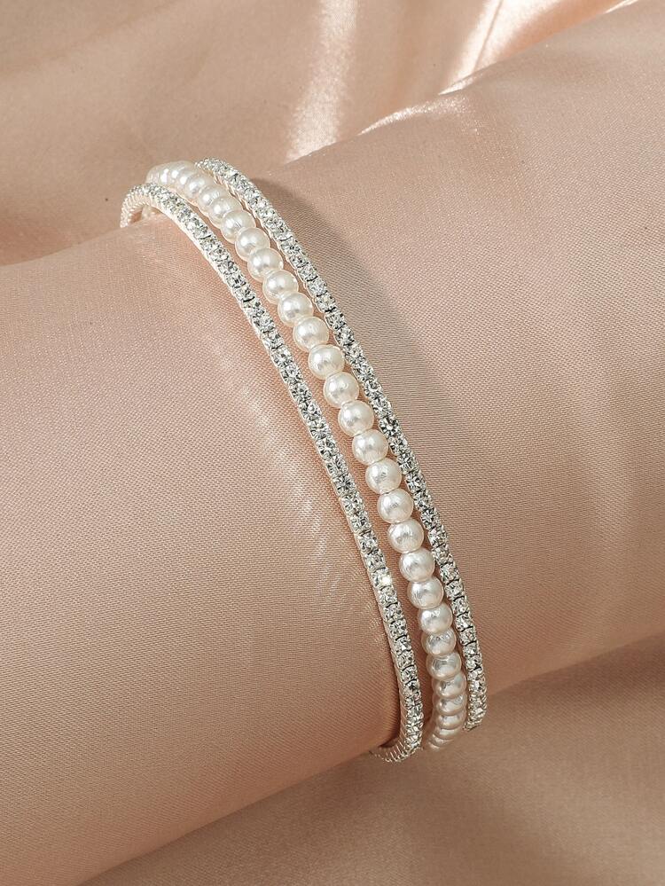 Rhinestone & Faux Pearl Decor Bracelet