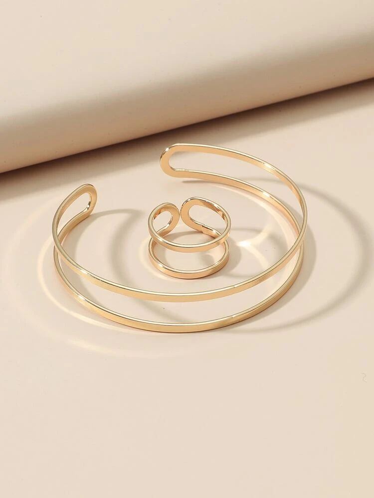Hollow Out Cuff Bangle & Ring