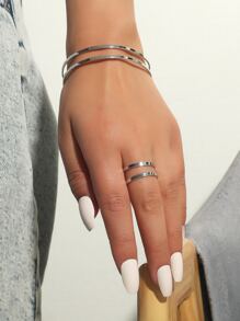 Hollow Out Cuff Bangle & Ring - Silver - View 4