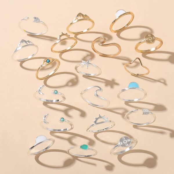

19pcs Moon Decor Ring, Multicolor