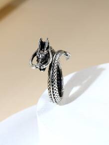 1枚复古龙形可调节戒指，男女通用 - 復古銀色 - 查看 3