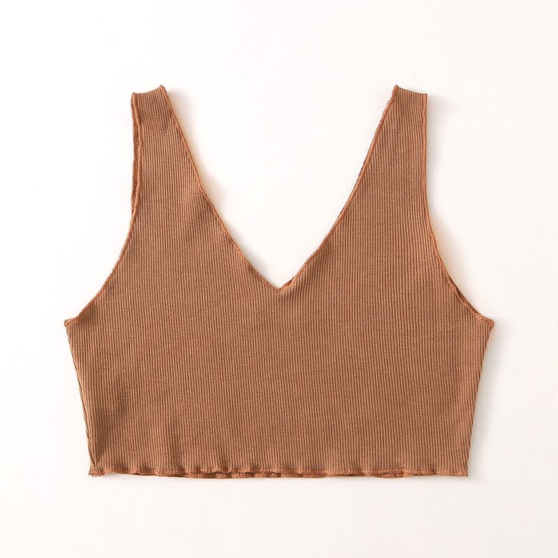

Solid Ribbed Tank Top, Brown