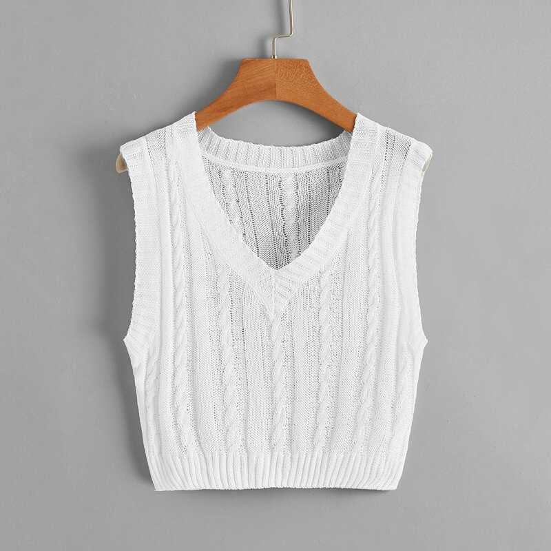 

Cable Knit Sweater Vest, White